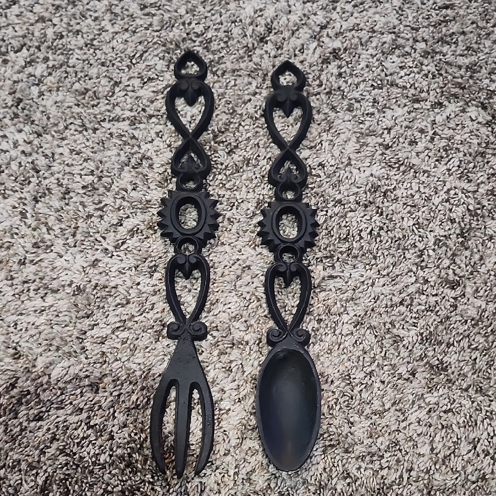 Decorative vintage Black Cast Iron Fork and Spoon Set